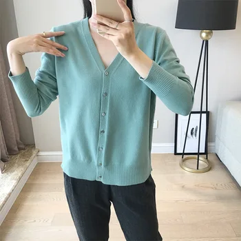 

Casual Women Cashmere Sweaters Cardigans Long Sleeve V-Neck Sweater Coat 2019 Soft Autumn Loose Female Knitted Cardigans