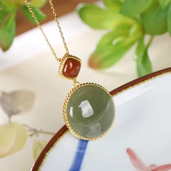 

One Luyin S925 Pure Silver Natural Peace Hetian Jade Jade Clasp Lady With High-end Chain Pendant Sets Of Chain