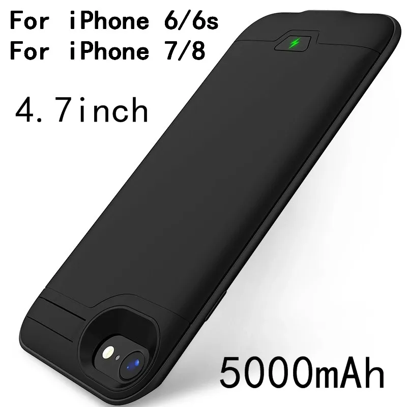 Для iphone 6 6s зарядное устройство чехол 5000 мАч резервного питания банк чехол для iphone 7 8 тонкий ударопрочный корпус питания Поддержка аудио - Цвет: 4.7-Black