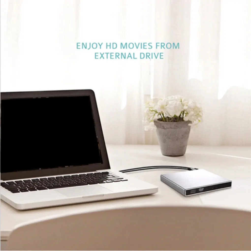  USB 2.0 External CD/DVD ROM Player Optical Drive DVD RW Burner Reader Writer Laptops PC Windows 7/8