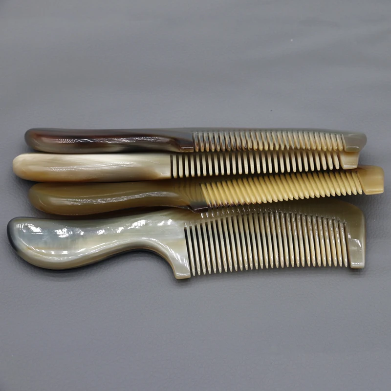7.68 Inch Natural Yak Horn Round Handles Fine Tooth Comb Hair