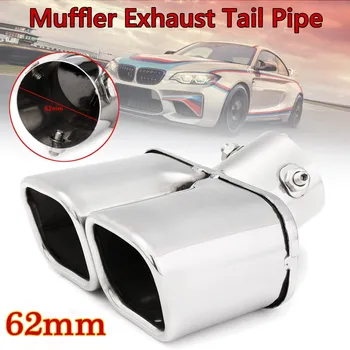 

New Car Auto Silver Stainless Steel Chrome Double Outlet Muffler Exhaust Tail Pipe Throat Liner Universal 62mm Inlet 1 to 2 Dual