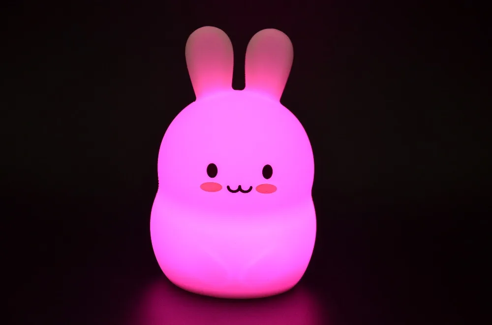 Cute Cartoon Rabbit LED Night Light Rechargeable Touch Sensor Remote Control Colorful Silicone Bedroom Table Lamp for Kids Baby (28)