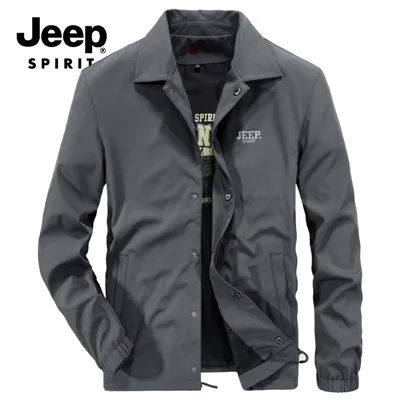 JEEP SPIRIT осенние куртки высокого качества быстросохнущие мужские куртки с отложным воротником, покрытые пуговицами пальто мужские ветровки куртки - Цвет: Серый