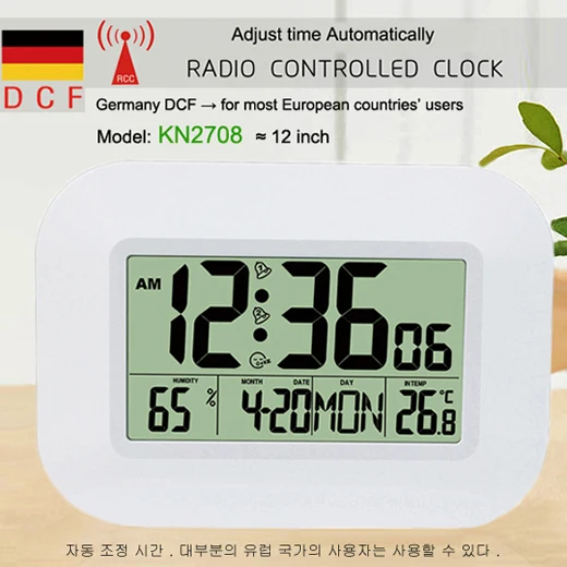 Большие цифровые настенные часы с ЖК-дисплеем, настольные часы с будильником и термометром, гигрометр и влажность, Повтор и календарь - Цвет: KN2708 DCF