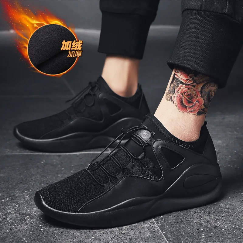 903All black Plush Повседневная обувь, мужские кроссовки, дышащая сетчатая обувь, эластичная обувь - Цвет: 903All black Plush