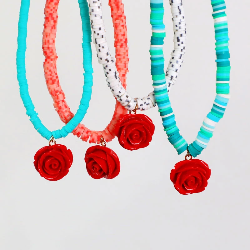 KOMi cerámica de arcilla de polímero de abalorio floral gargantilla cadena Bijoux mujer señoras parte joyería de verano|Collares de - AliExpress