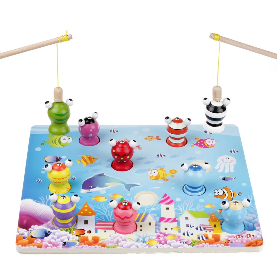 Children Stereo Magnetic 3D Fishing Game Large Size Wooden Parent And Child Educational Early Childhood Toy