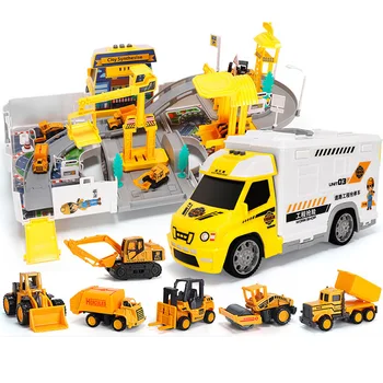 

2In1 Railway Racing Tracks Electric Car Toys Parking Lot with Light Music Assemble Container Truck Track Toys for Boys Gift