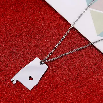 

Stainless Steel Silver Color Alabama Map Pendant Necklaces Alabama Map Heart Chain Jewelry