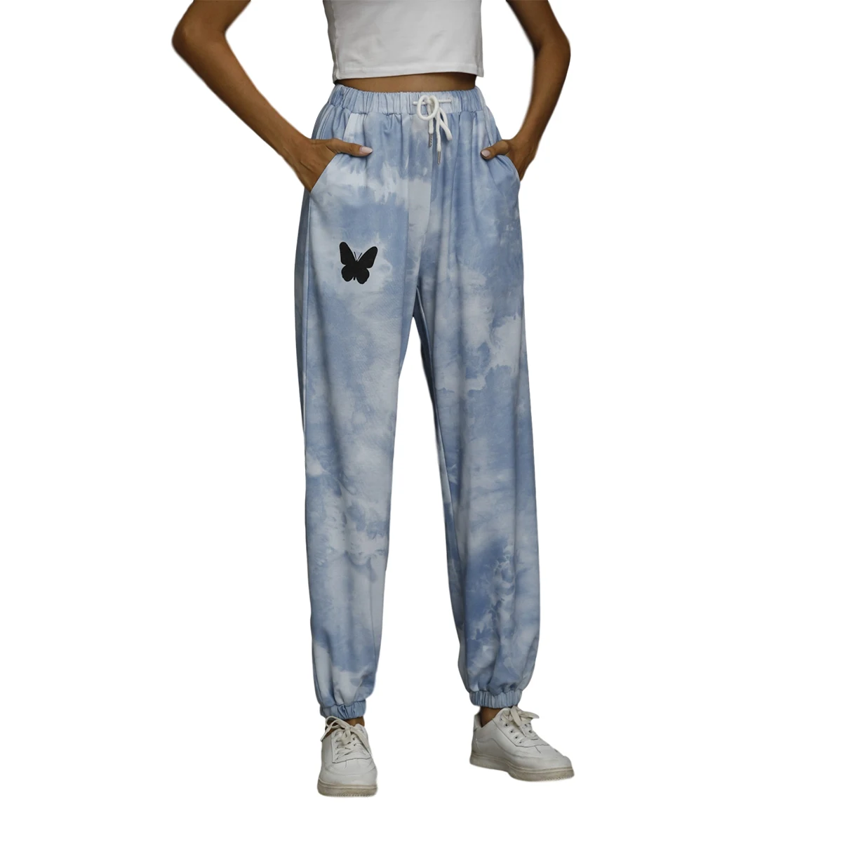

Women's Tie Dye Joggers Trousers Elastic Drawcord Adjustable Waist Sports Pants Butterfly Print Loose Sweatpants Streetwear
