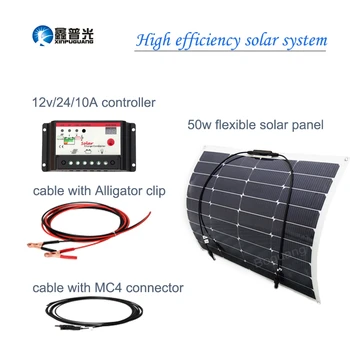 

50w Authentic Flexible Solar System 10A Controller High Efficiency Monocrystalline Silicon PV Connector Cable 12v Battery RV