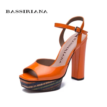 

BASSIRIANA 2020 new women's leather sandals high platform high heel black Orange free shipping