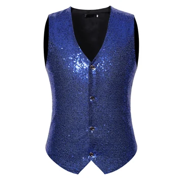 

Fashion personality nightclub style suit vest Slim V-neck single-breasted sequins stage party men's vest