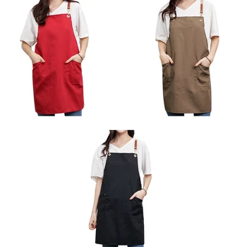 

Soft Cotton Adjustable Barber Apron with Double Front Large Size Pockets Solid Color Aprons Kitchen Cooking Clothes