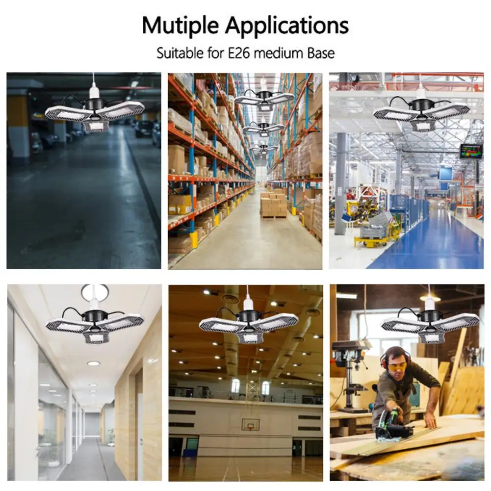 80W LED Garage Light Deformable Industrial Lamp E27 Super Bright Ceiling Light For Work Shop Stadium Warehouse 85-265V 8000LM