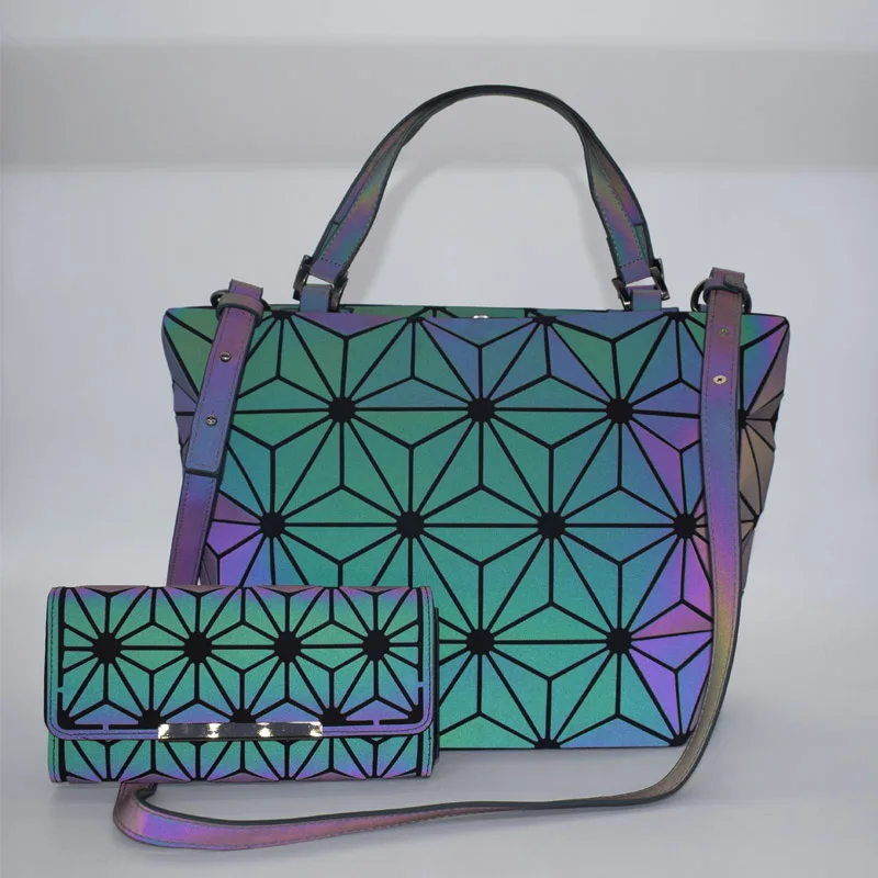 Новые женские сумки набор роскошная сумка на плечо складные сумки Геометрическая Сумка через плечо женский кошелек и кошелек для дам светящиеся 2 шт