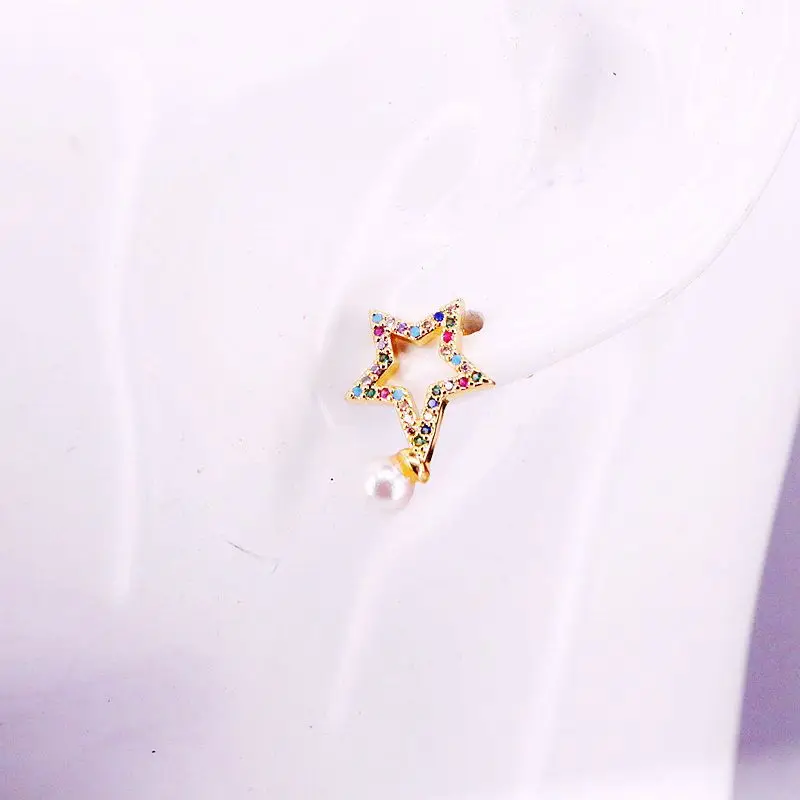 6 пар, 12*20 мм, красочные кристалл циркония модные ювелирные изделия для женщин Радуга CZ звезда с жемчугом Серьги гвоздики свадебные серьги
