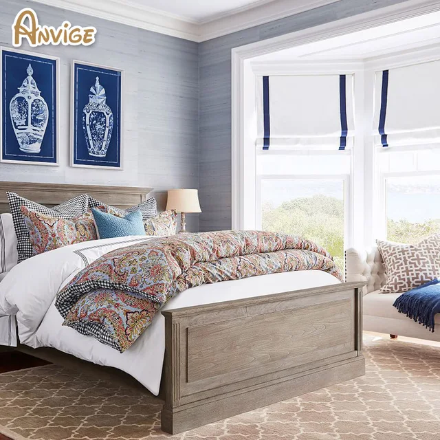 Modern Fehér És Sötétkék Csíkos Lapos Római Árnyalatok Testreszabott Redőnyök - Image 3