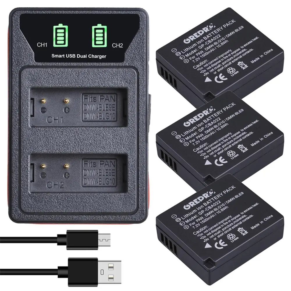 1500mAh DMW-BLG10 DMW BLG10 BLG10E Battery +LED Dual Charger with USB and Type-c for Panasonic LUMIX GF5 GF6 GX7 LX100 GX80 GX85 coin battery Batteries