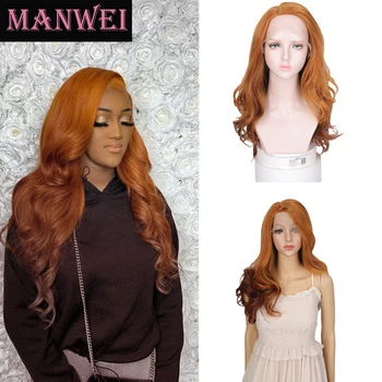 

MANWEI Orange Free Part Wavy 28 Inch Heat Resistant Hair Hand Tied Lace Part Masquerade Daily Synthetic Lace Front Wig
