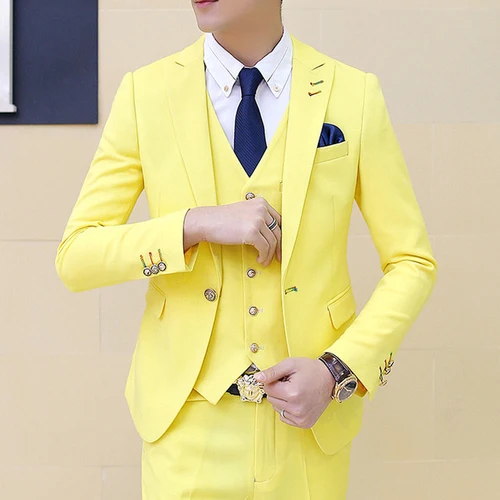 Yellow 3-piece set Модный мужской красочный модный мужской костюм, приталенный деловой костюм, смокинг, высокое качество, свадебное платье, мужской костюм, повседневная одежда для мужчин, 3XL, розовый цвет - Color: Yellow 3-piece set