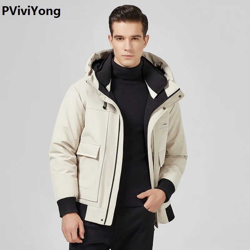 

PViviYong 2019 new high quality short men's down jacket hat white duck down jacket youth fashion leisure coat parkas 606