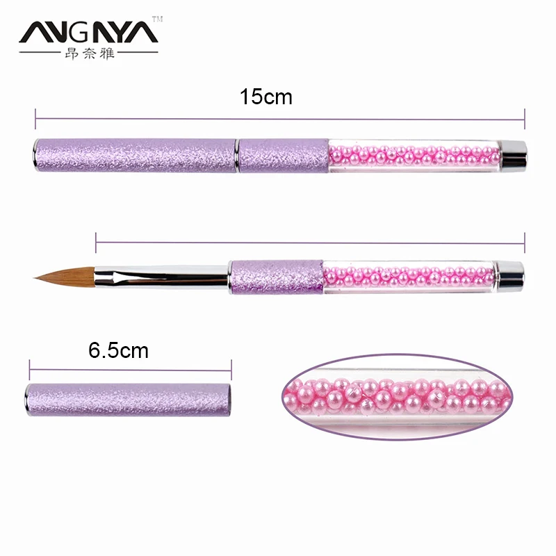 ANGNYA New 1pcs#2#4#6#8#10 Kolinsky Sable Acrylic Brush Gel Builder Nail Art Brush Purple Metal Crystal Handle Manicure Salon