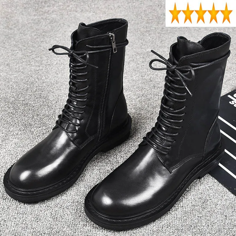 

Toe High Quality Leather Round Women Flat Shoes England Style Biker Ankle Boots Fashion Lace Up Winter Knight Booties