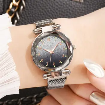 

2019 Women Silver Gradient Watch Style Watch Female Quartz Magnet Wristwatches Drop Shipping Waterproof Clock relogio feminino