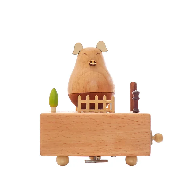 Tumbler Pig Toy Roly-poly Toy Music Box Stem-winding Musical Box Beech Wood Music Box Excellent Gifts & Decorations 2