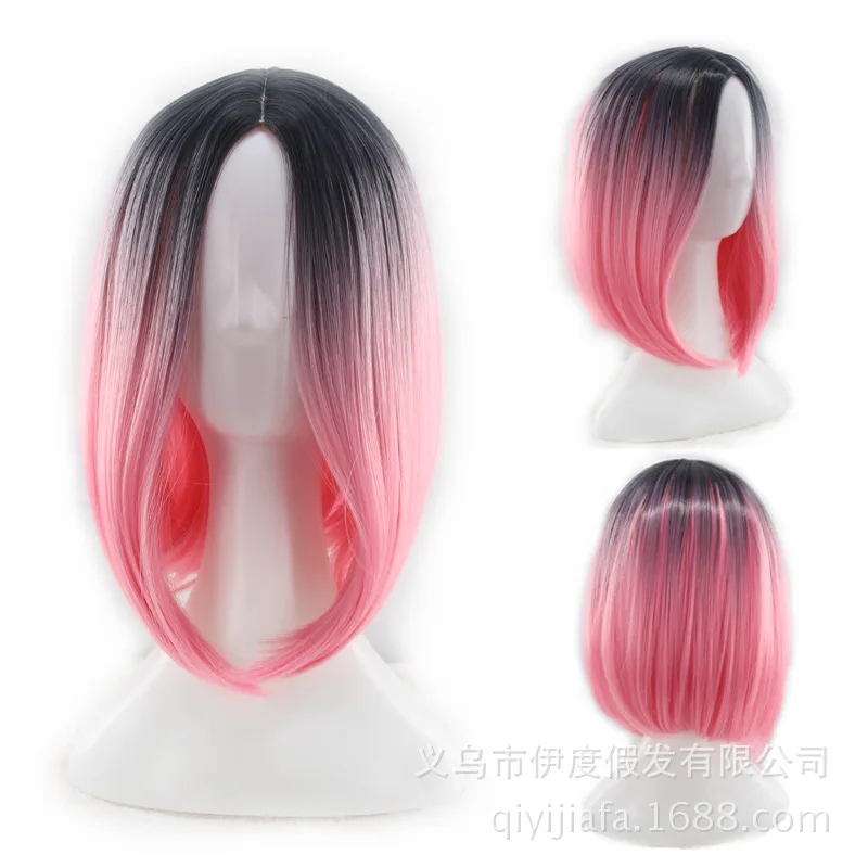 Женские Дешевые Короткие парики BOBO волосы градиент цвета парик карнавальные вечерние женские косплей парики прямые термостойкие синтетические волосы
