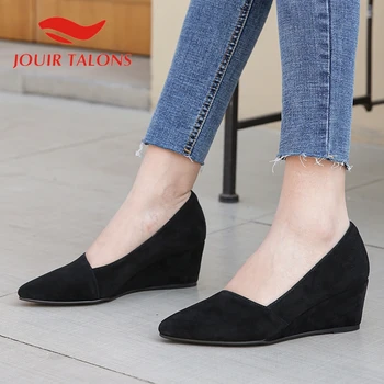 

JOUIR TALONS Hot Sale Genuine Leather Women Pumps Wedges Pointed Toe Platform Summer Casual Woman Shoes