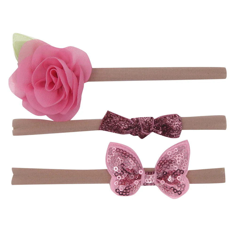 3pcs/lot Baby Girl Bow Flower Set Hairband  Baby Girls Elastic Hairband Infant Kids Head Band Hair Accessories for 1-6Y