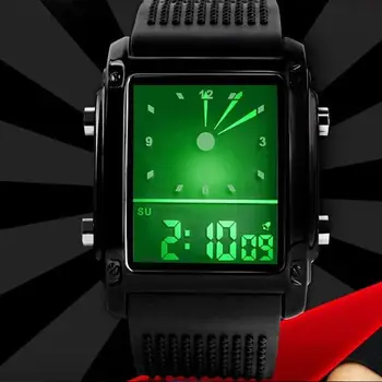 

Men Square Dial Dual Time Day Display Alarm Colorful LED Sports Wrist Watch