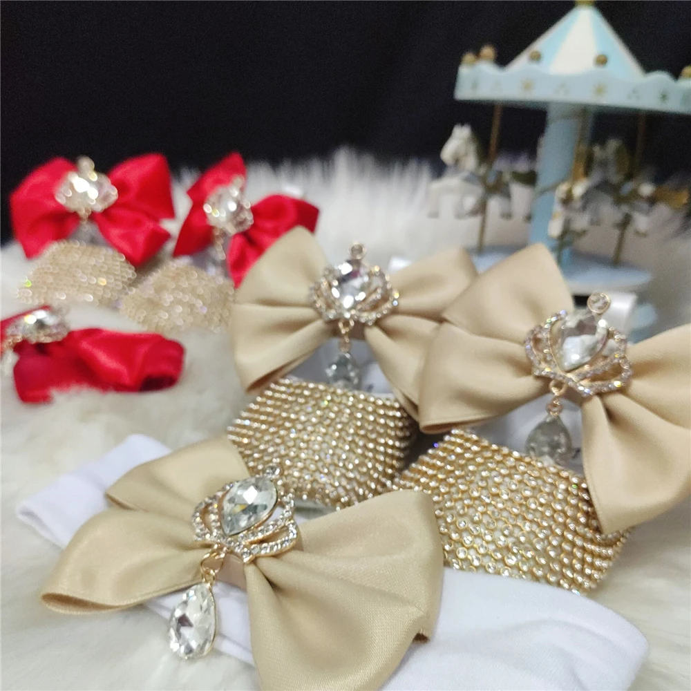 Turkey Design Boutique Baby Girl Gold Crown Jewerly Diamond 1st Birthday Gown Outfit Photography Rhinestones Crib Shoes 3