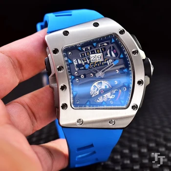 

Luxury Brand New Men Automatic Mechanical Silver Blue Red Black Rubber Watch Tourbillion Limited Sport Stiainless Steel Sapphire