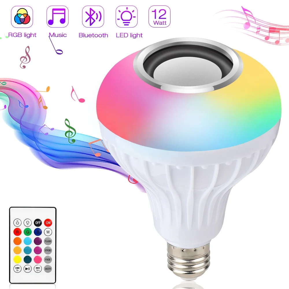 E27 B22 умная RGB Светодиодная лампа беспроводная bluetooth-колонка музыкальный плеер