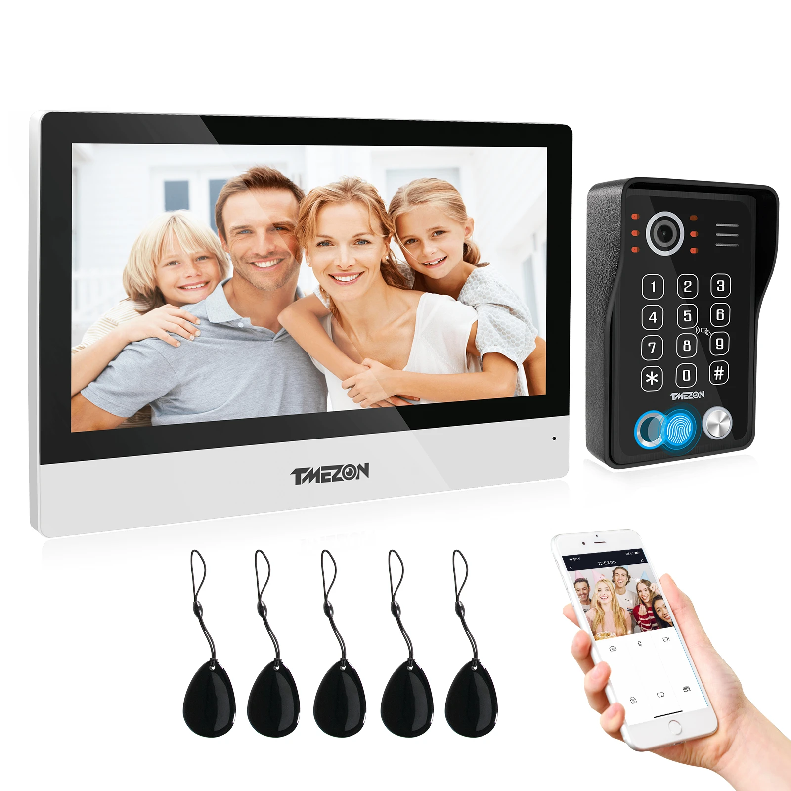 TMEZON WiFi Video Doorphone 10inch Touch Screen with 1080P Wired Doorbell 5in1 APP/Password/ Fingerprint/Card Swipe/Monitor Tuya video intercom