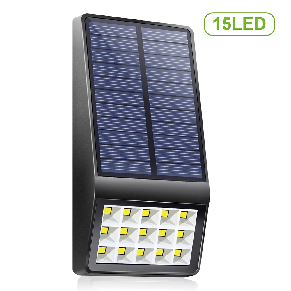 15 LEDs Solar Wall Lamp with Light Control Solar Powered Light IP65 Water-resistant Outdoor Lighting for Patio Pathway Garden