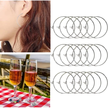 

Behogar 100PCS DIY Wine Glass Charm Rings Earring Beading Hoop for Barbecues Bar Club KTV Wedding Birthday Dinner Party 30x25mm