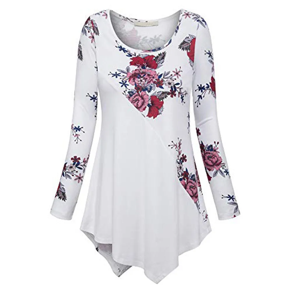 Женская футболка с длинным рукавом принтом и круглым вырезом | одежда