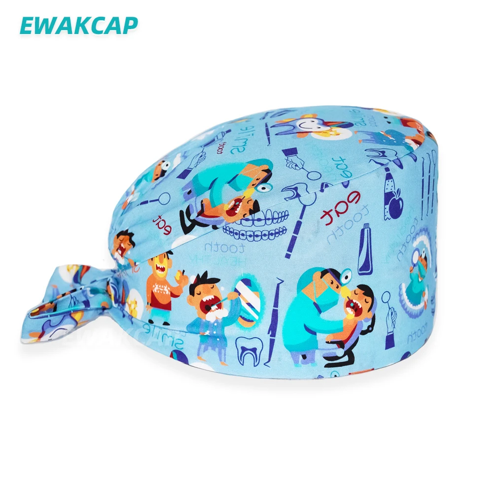 Unisex Scrub Cap with Buttons Adjustable Anime Printing Bouffant Nursing Hat Head Scarf Pet Shop Lab Women Work Surgicals Hats white skully hat Skullies & Beanies