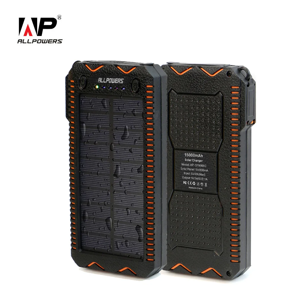 

ALLPOWERS 15000mAh Solar Power Bank with Cigarette Lighter Solar Panel Powered Charger for iPhone Huawei Xiaomi Cell Phones