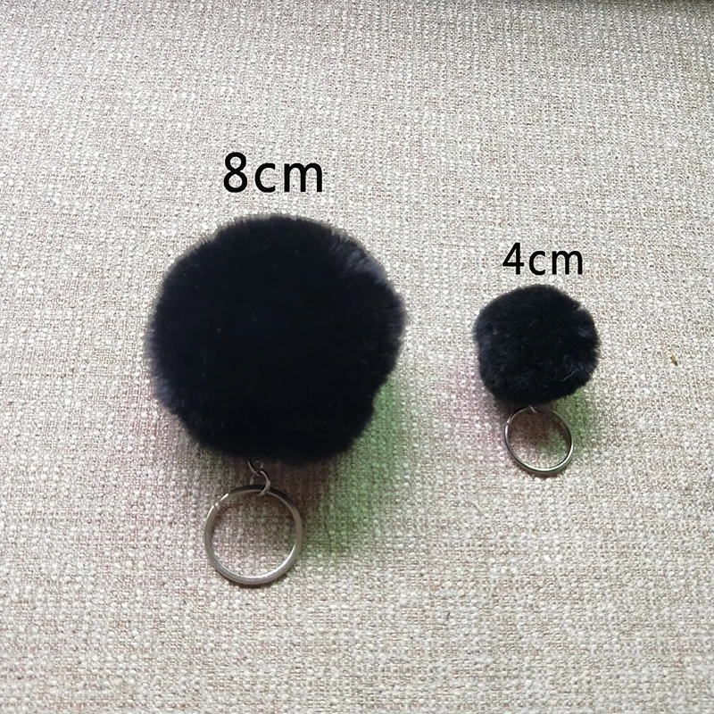 4 Porte-clés Pompon Fourrure Lapin - Doux Et Moelleux - Couleurs Assorties (noir, Gris, Bleu, Rose) - Pour Sac, Clés, Voiture