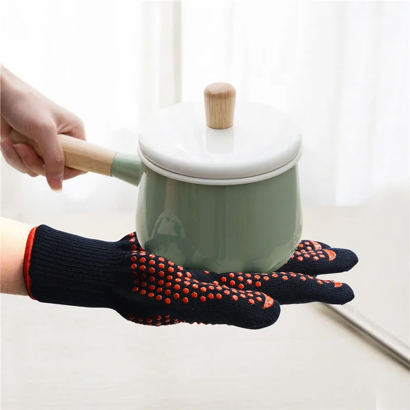 Перчатки для барбекю, гриля, термостойкие перчатки для духовки, защищают до 1472 °F, силиконовые, Нескользящие, удобные, хлопковые, внутри, Новые противопожарные перчатки
