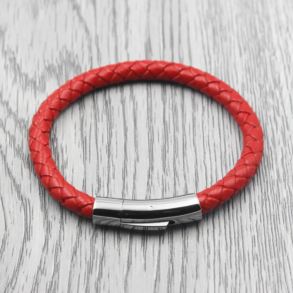 FIREBROS Gold Black Silver Stainless Steel Clasp 6mm Red Brown Black Genuine Leather Bracelet for Men Women Jewelry Dropshipping