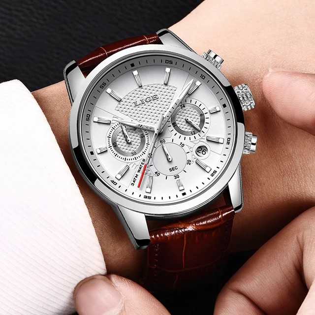 2021 New Mens Watches LIGE Top Brand Leather Chronograph Waterproof Sport Automatic Date Quartz Watch For Men Relogio Masculino 5