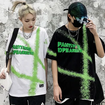 

Harajuku Hip Hop Lovers T shirt Loose Short Sleeve Fashion Oversize Round Neck T-shirt Printed Letters Women Top