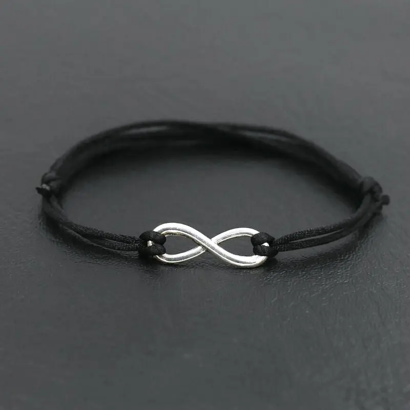 Simple Design Digital 8 Crosses Infinity Silver Color Bracelet Thin Red Rope Thread String Bracelets for Men Women Couples
